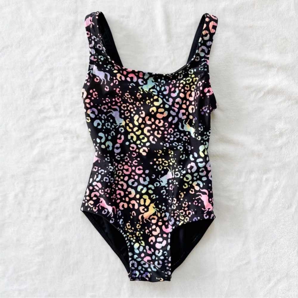 Cat & Jack Girls Rainbow Leopard One Piece Swimsuit Size XS 4/5 Summer Swim